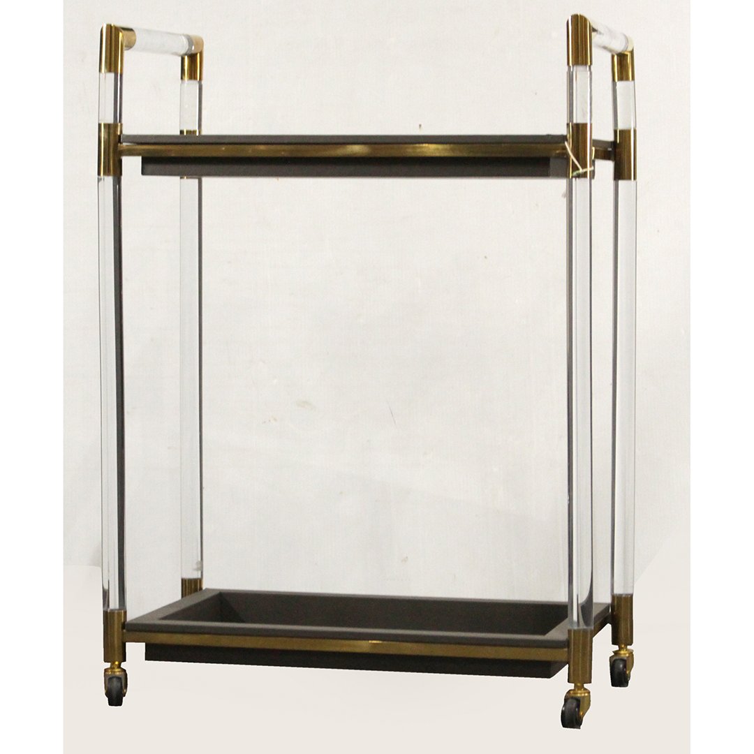 Contemporary Lucite Bart Cart: Contemporary Lucite Bart Cart with brass accents Size: 33 h , 32 x 16