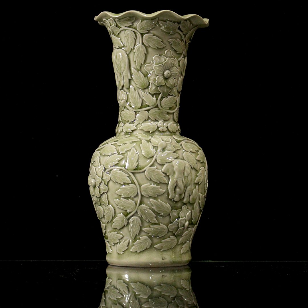 KS. Celadon Vase with Elephants (1 of 8)