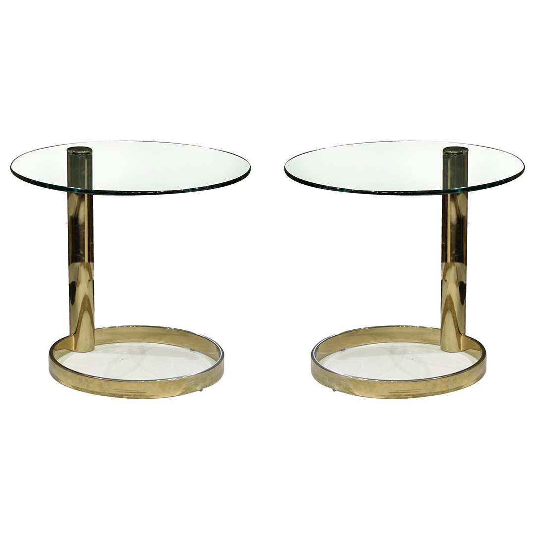 Pair Hollywood Regency Brass Frame Floating Glass Table (1 of 5)