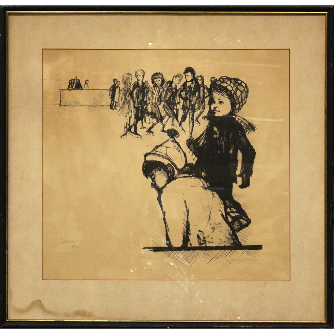 Vintage Olin Lithograph with Children Ice skating (1 of 5)