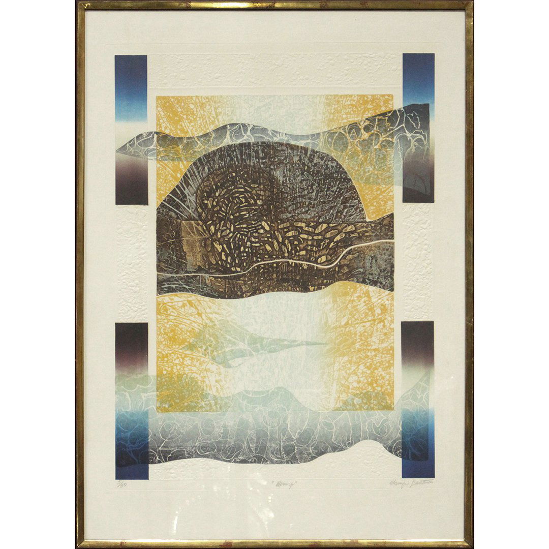 Mid-Century Modern abstract lithograph signed (1 of 7)