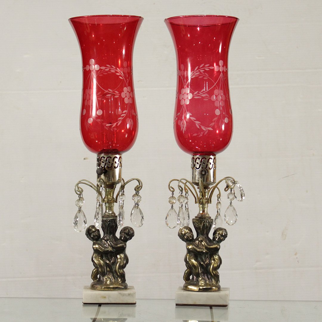 Cranberry Glass Girandole Lamps (1 of 11)