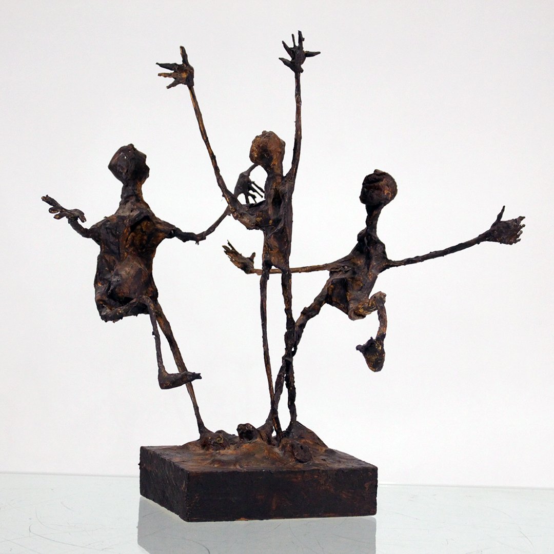 Brutalist Style Paper mache wire frame dancing Figure
