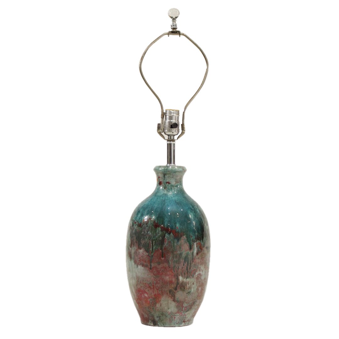 Mid Century Modern Drip Glaze Art Pottery Vase Table Lamp in soft Clay