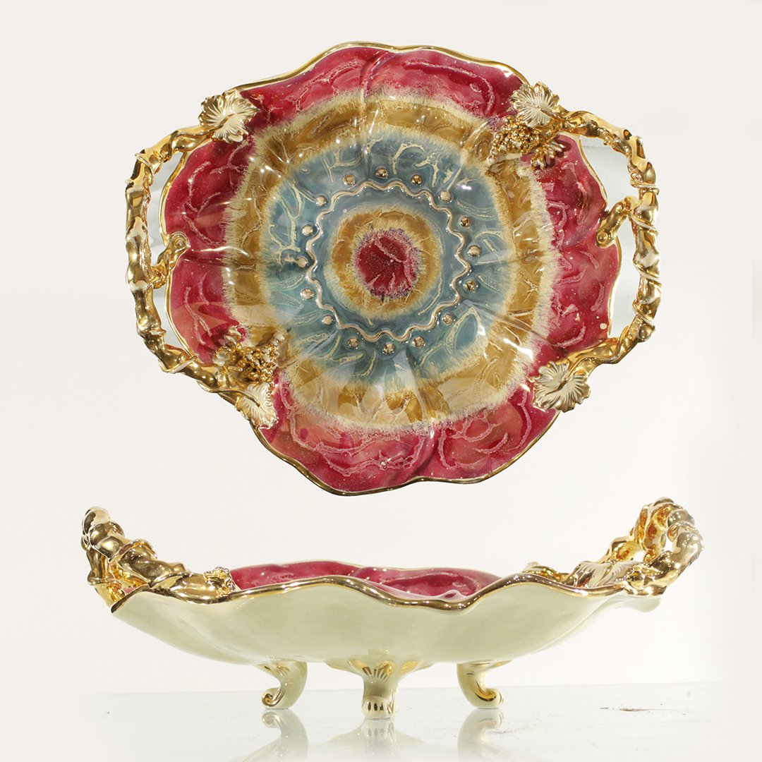 Fancy Italian Ceramic Serving Dish with Gold Handles (1 of 11)