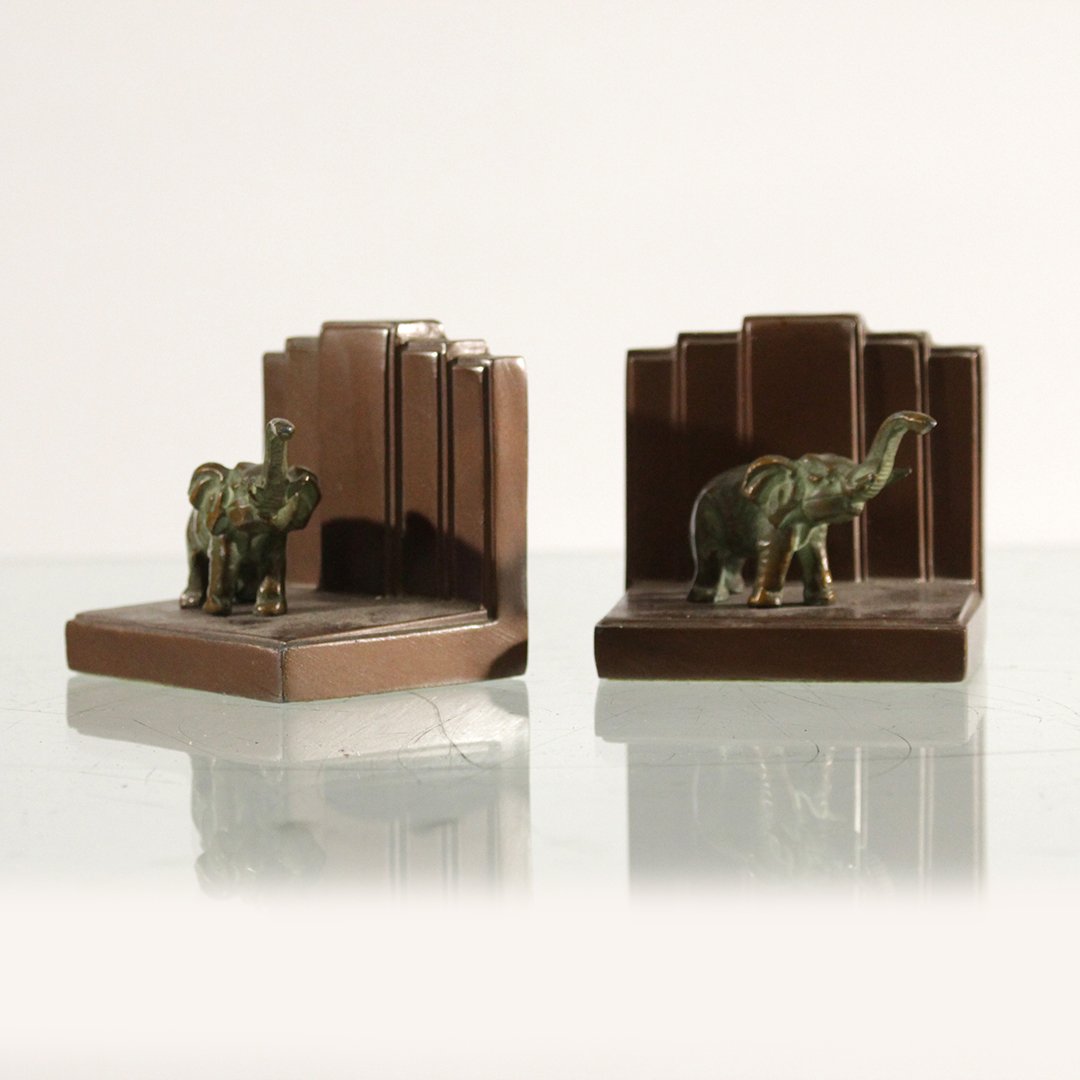Circa 1920 Metal Elephant Bookends 2-Tone Bronze Patina (1 of 4)