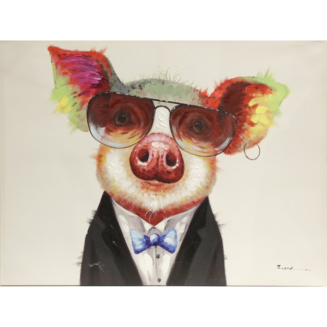 Pig in Suit Wearing Sunglasses Acrylic on canvas Signed: Pig in Suit Wearing Sunglasses Acrylic on canvas Signed. Size: 30 x 40 inches