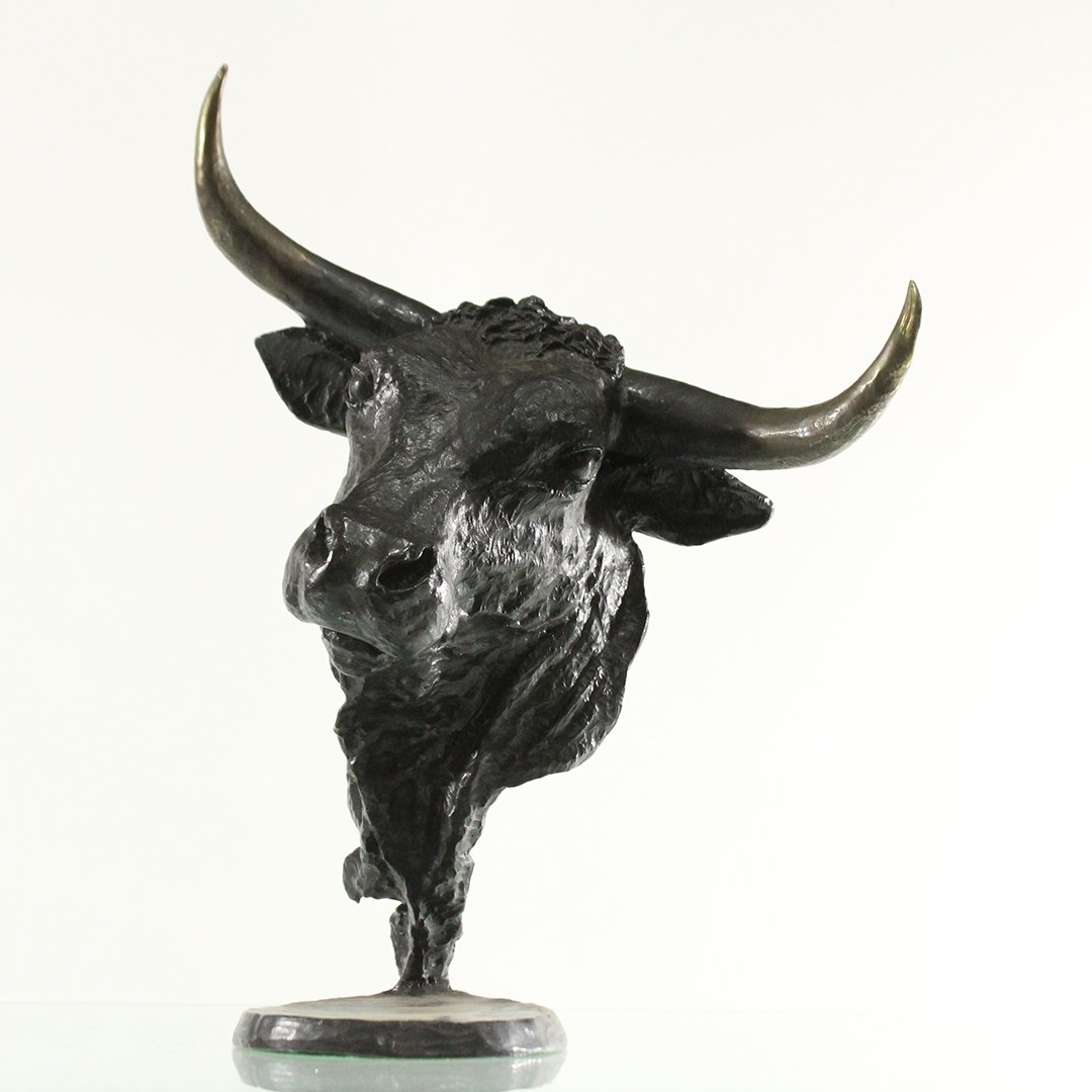 Mark Hopkins, Signed Steer Head Bronze Sculpture: Mark Hopkins, Signed Steer Head Bronze Sculpture. Well listed Colorado / Georgia artist Size: 16.25 h , 12 w inches