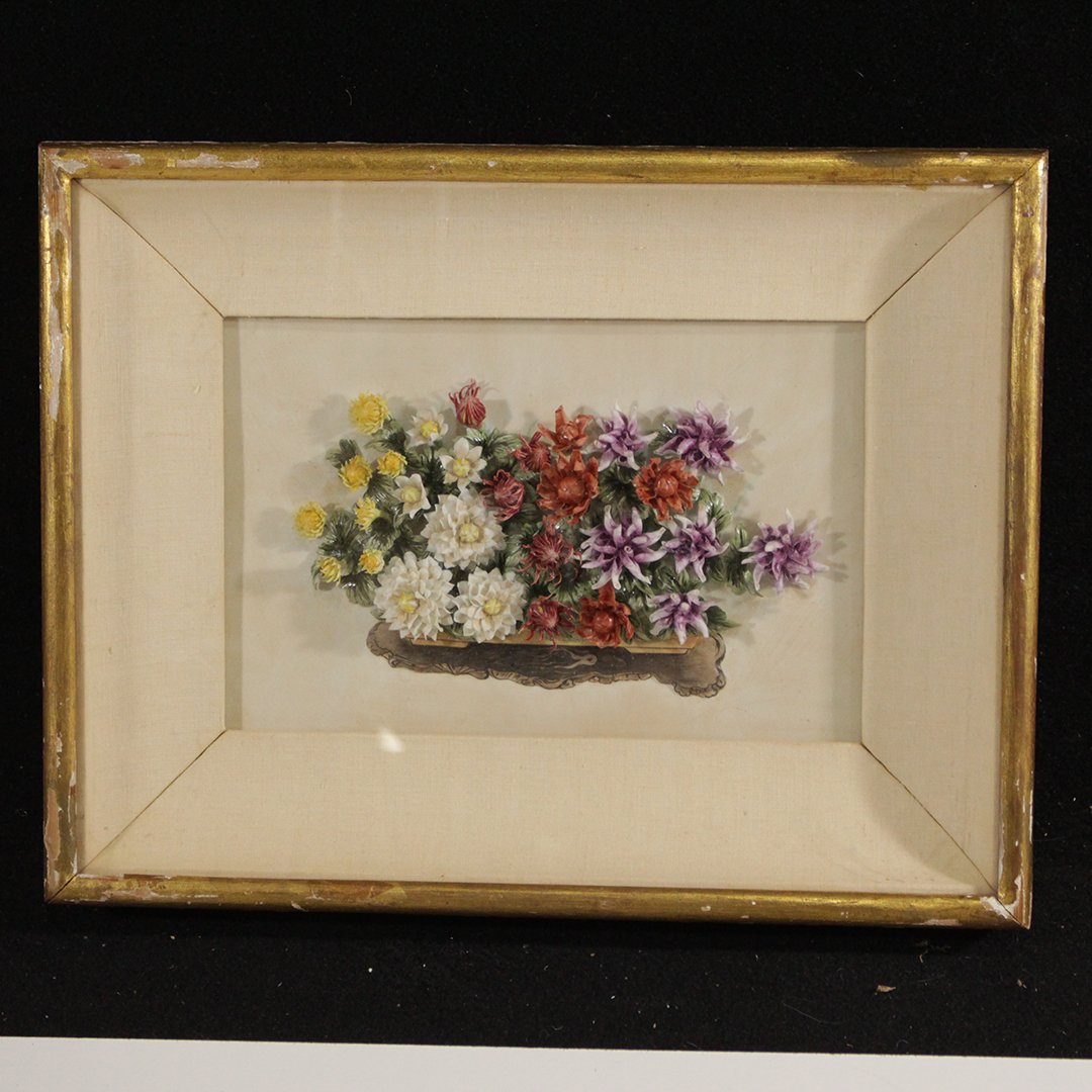 Japanese Carved Glass Chrysanthemums  Shadow Box Frame (1 of 4)