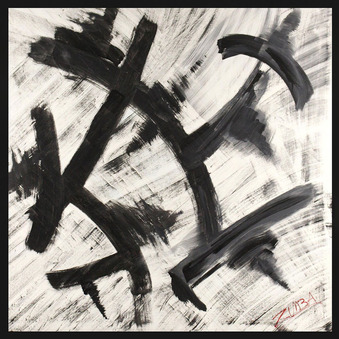 Large Franz Kline Style abstract by Zumba: Large Franz Kline Style abstract by Zumba black and white chromatic painting on canvas 48 x 48