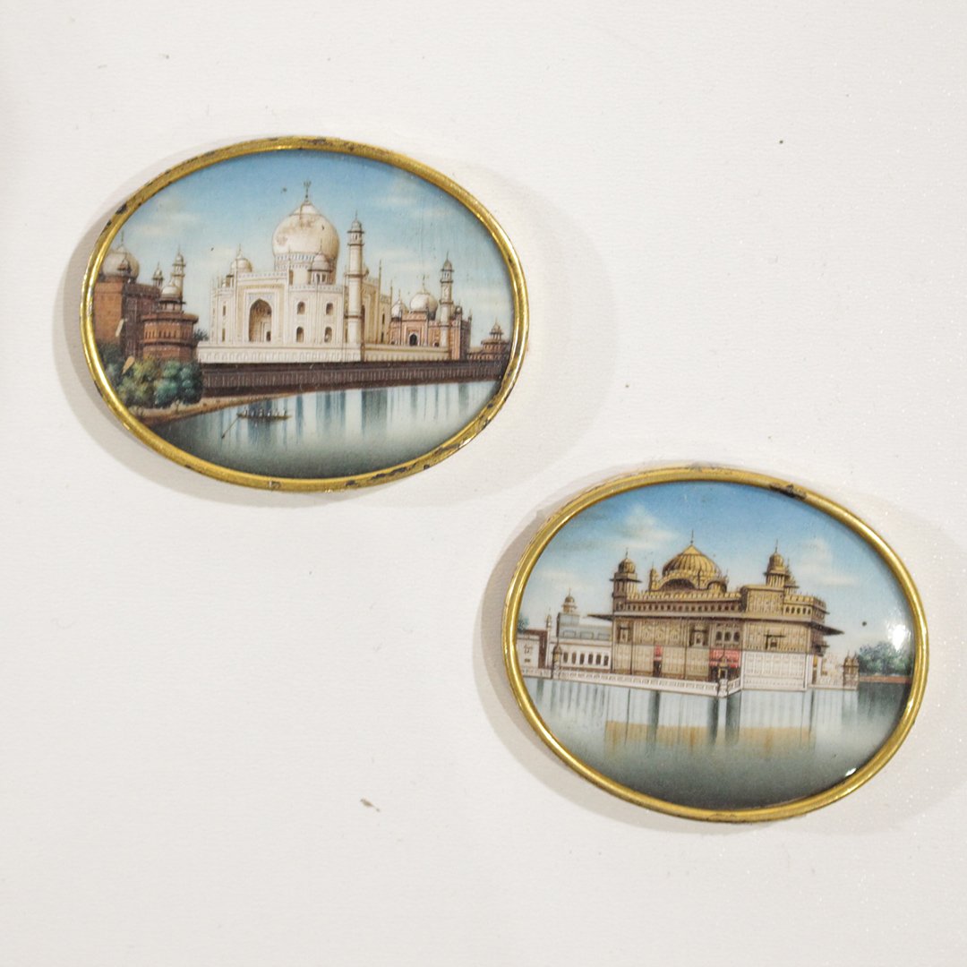 Pair Miniature Mid East Painting Architecture Taj Mahal (1 of 4)