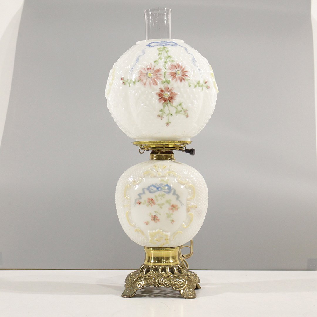 Hand Painted Hurricane Lamp White Bristol Glass (1 of 11)