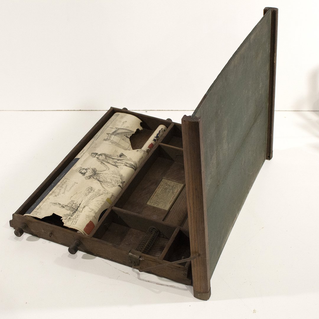 Vintage 1913 Lewis E Myers & Co Art Desk: Vintage 1913 Lewis E Myers & Co Chautauqua Industrial Art Desk Size: 16.5 x 22