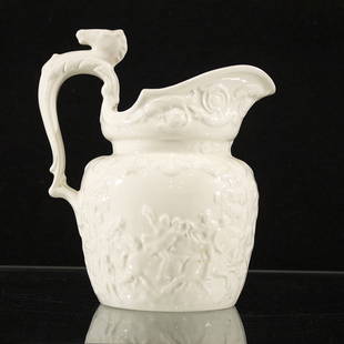 Arthur Wood England Water Pitcher: Arthur Wood England Water Pitcher in white Horse racing reliefs Size: 10 h , 8 w