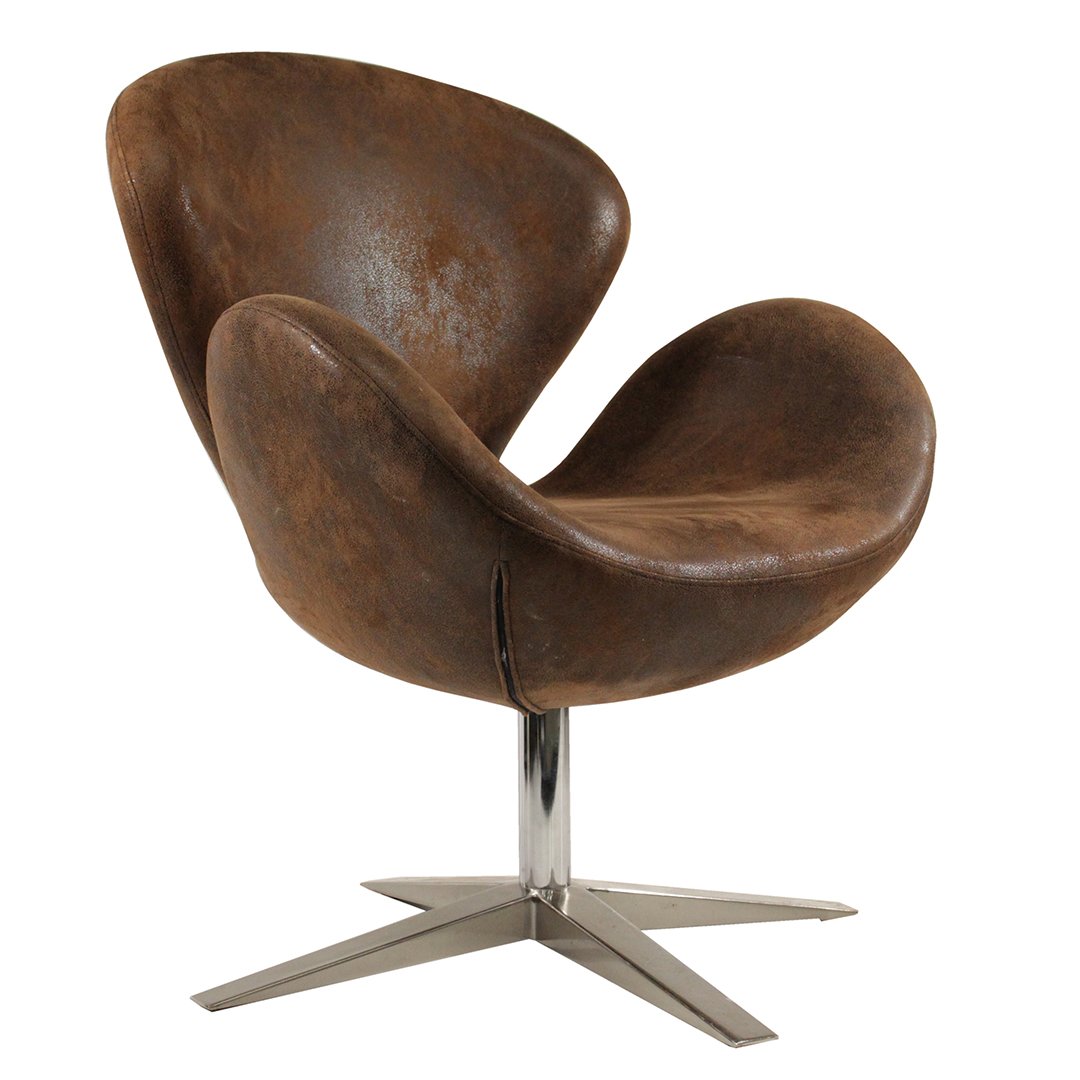 Arne Jacobsen Fritz Hansen Style Leather Swan Chair: Arne Jacobsen Fritz Hansen Style Leather Swan Chair, Swivel chrome base, Clean. Size: 34" H x 29" W