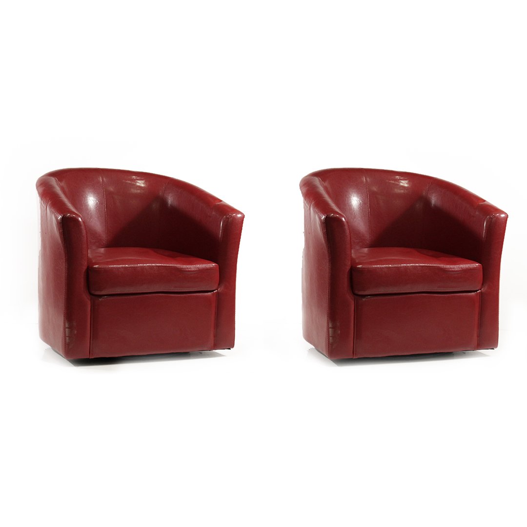 [2] Modern Design Red Leather Swivel Tub Chairs (1 of 5)