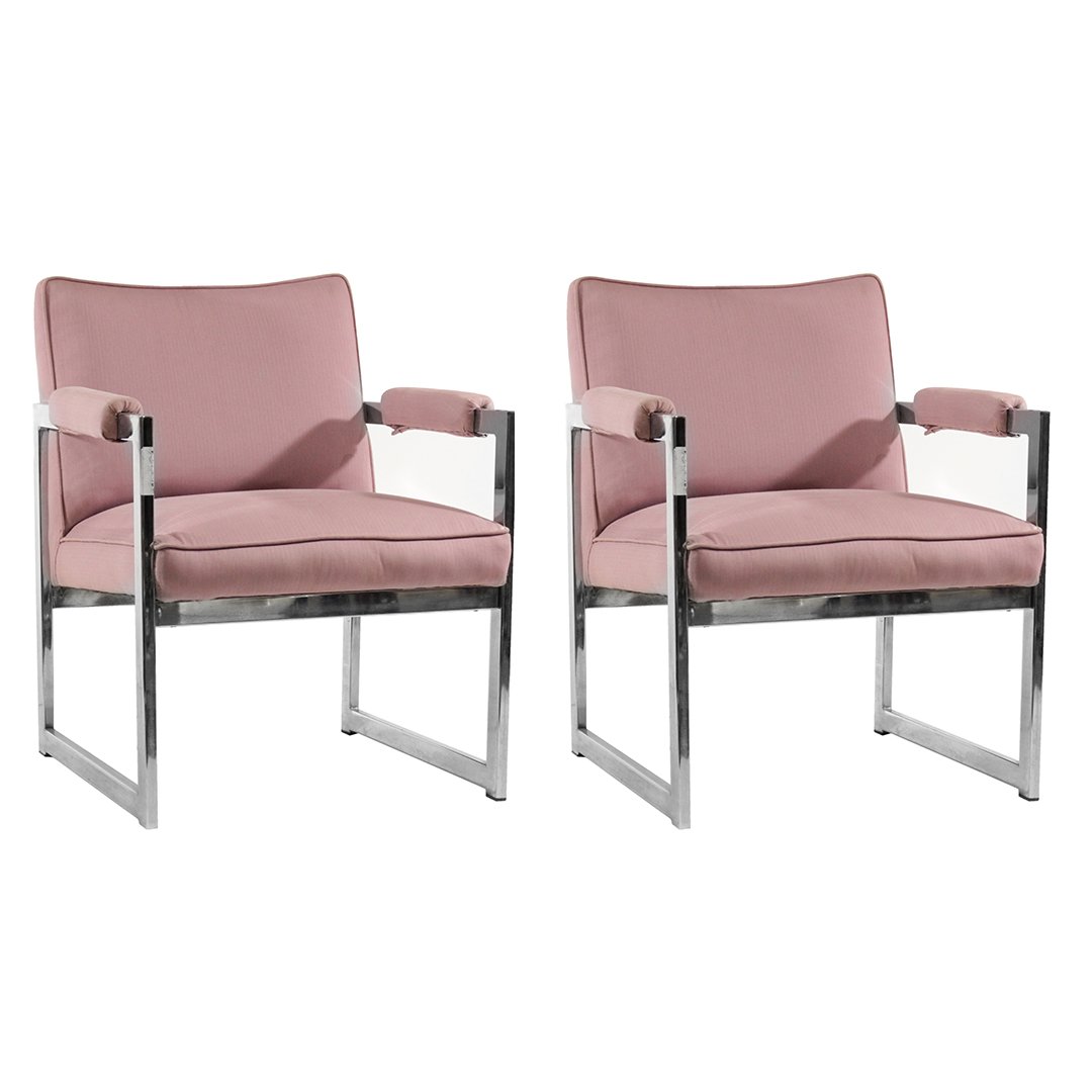 [2] Milo Baughman Style Chrome Flat Bar Arm Chairs (1 of 7)