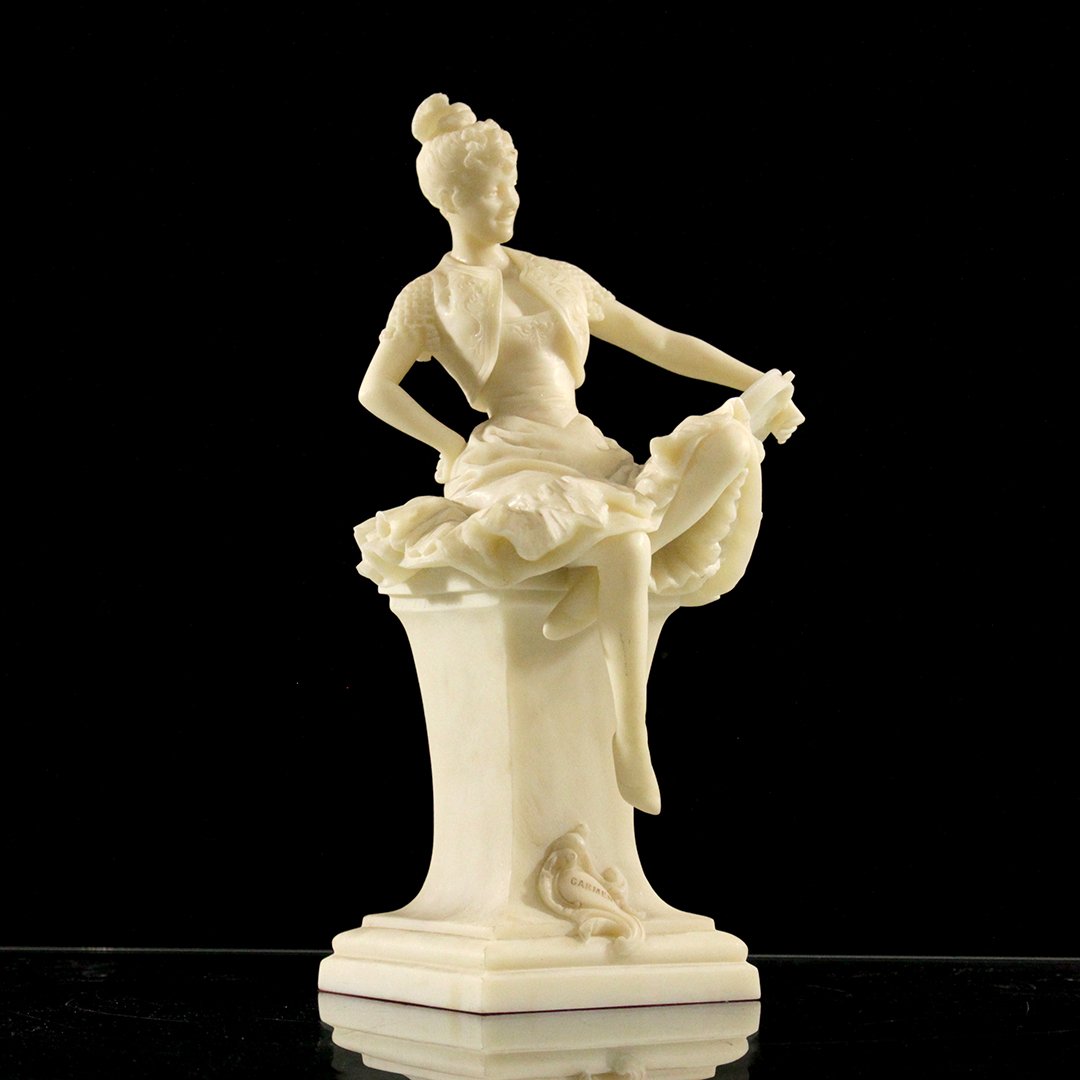 19th C Marble Statue of Carmen Dancer Seated, Signed (1 of 10)