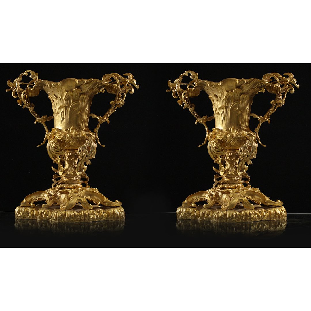 Two [2] Exquisite French Gold Dore Bronze Urn Vases (1 of 14)