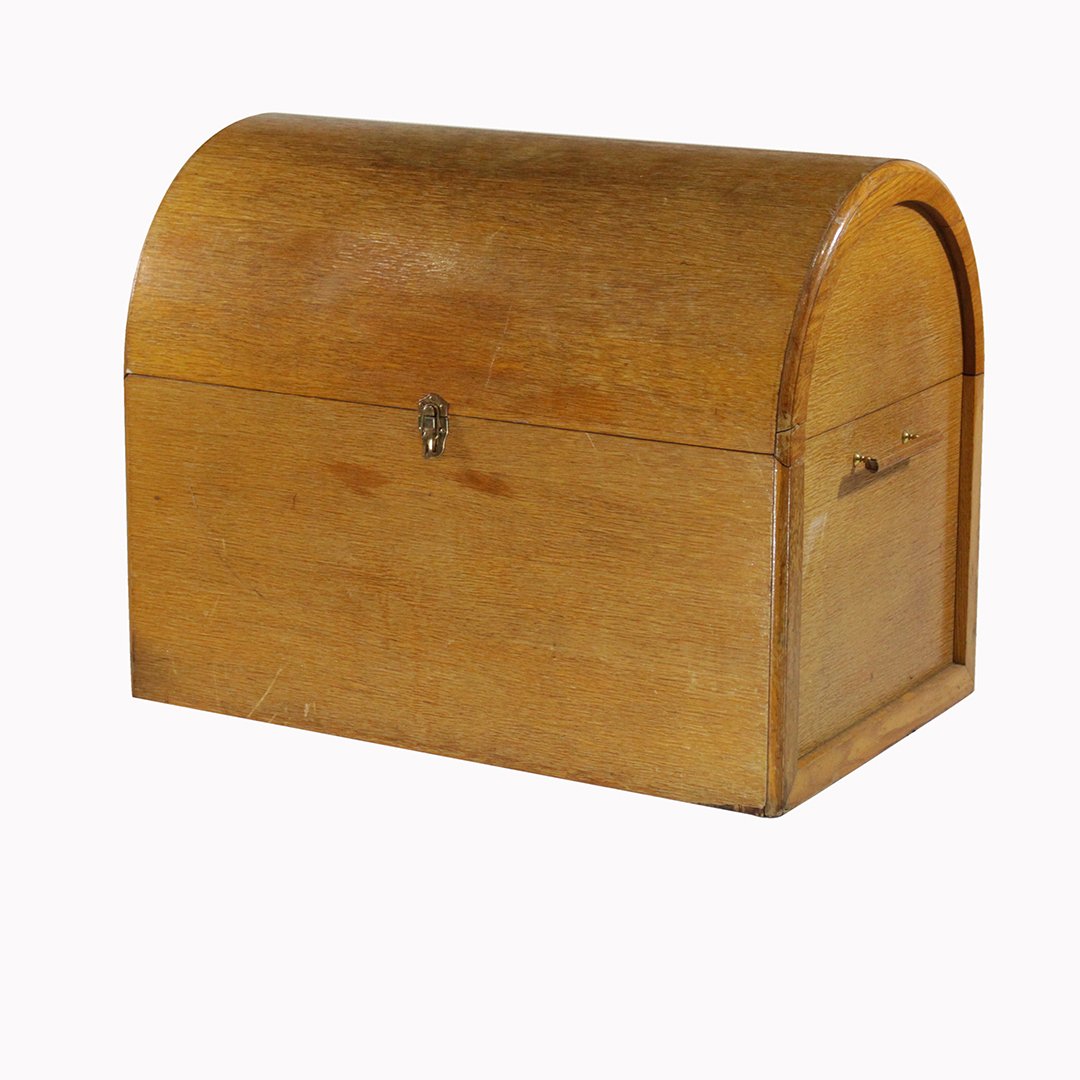 Mid-Century Modern Blond Wood Dome Top Storage Trunk (1 of 7)