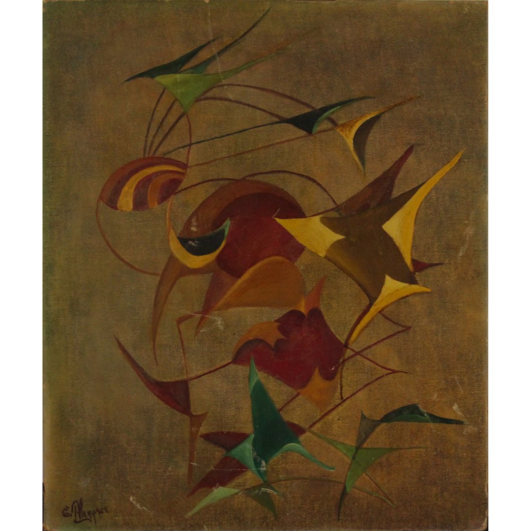 Mid-Century Vintage Abstract Oil/b Signed Illegible (1 of 6)