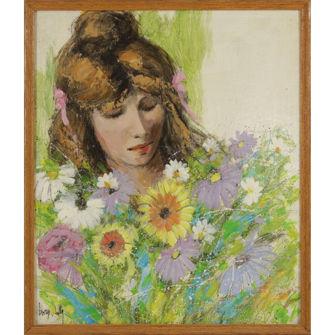 George  Shelly, Oil/C, Young Girl Spring Time Flowers (1 of 5)