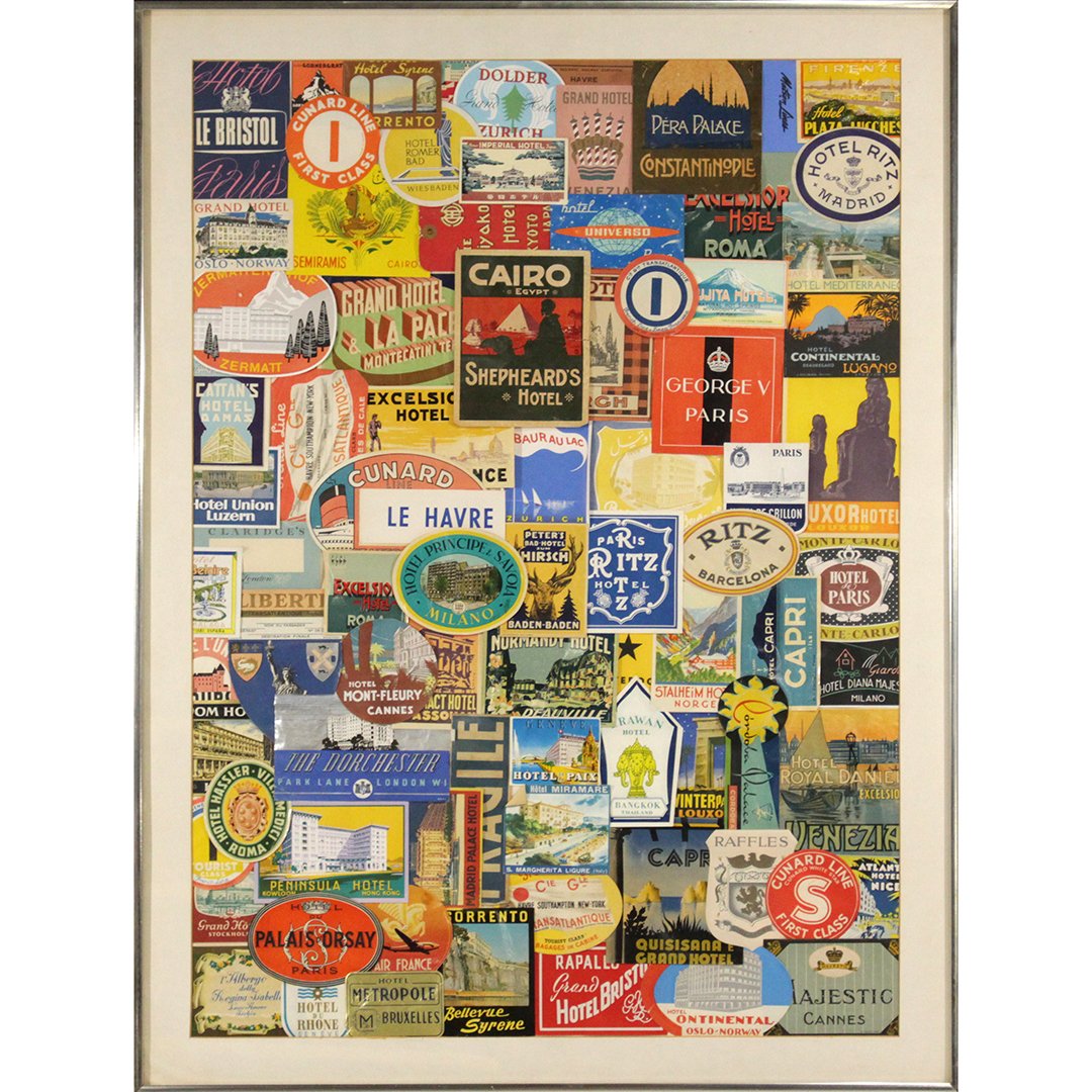 Vintage Framed Collage of Hotel Decals Worldwide (1 of 6)