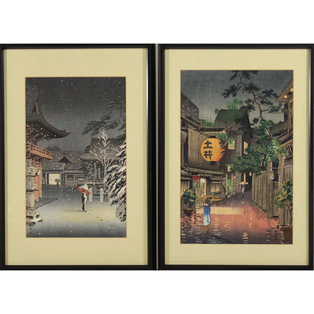 Two [2] Fine Quality Japanese Woodblocks Signed, Framed (1 of 7)