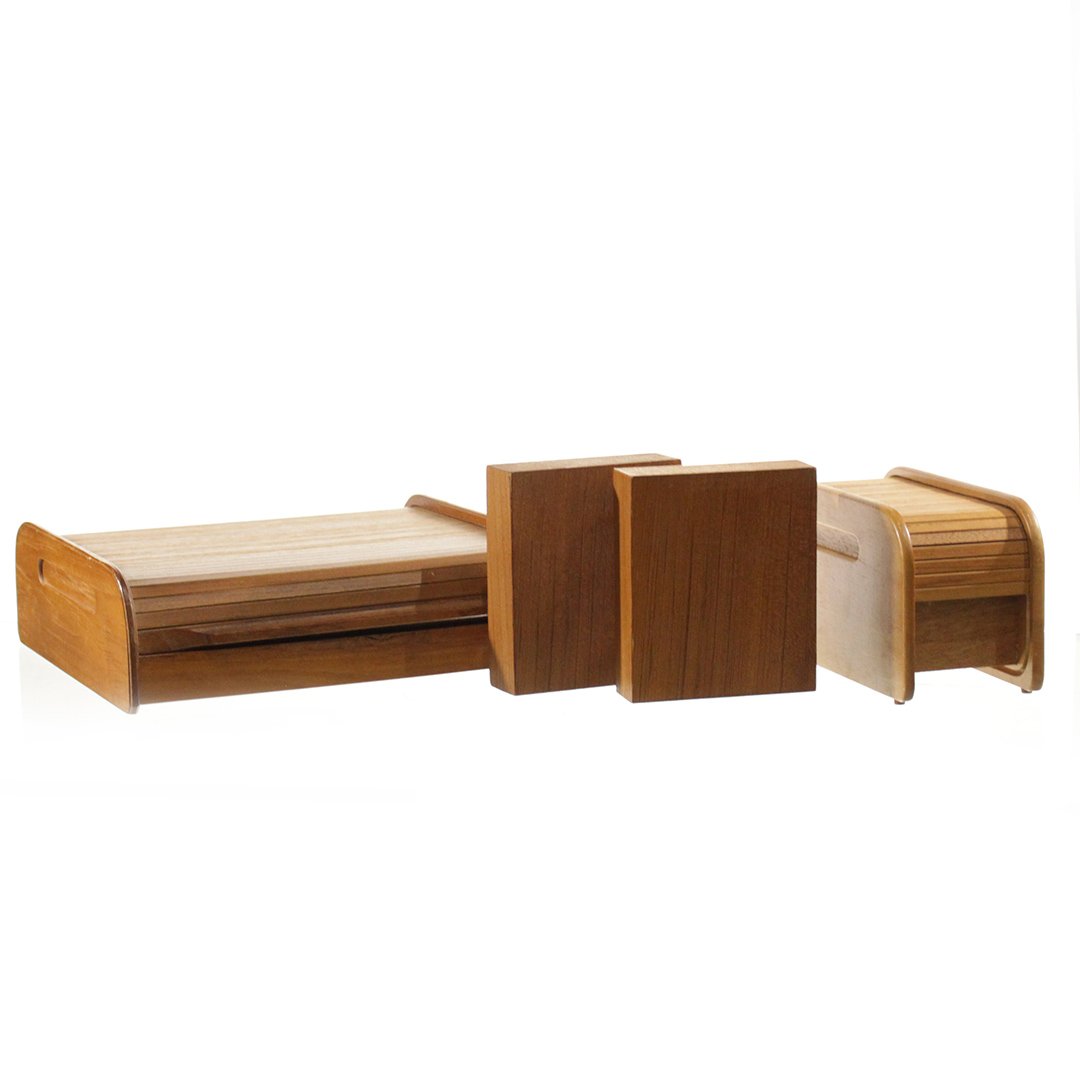 Mid-Century Teak Roll Up File Boxes & 2 Block Bookends (1 of 10)