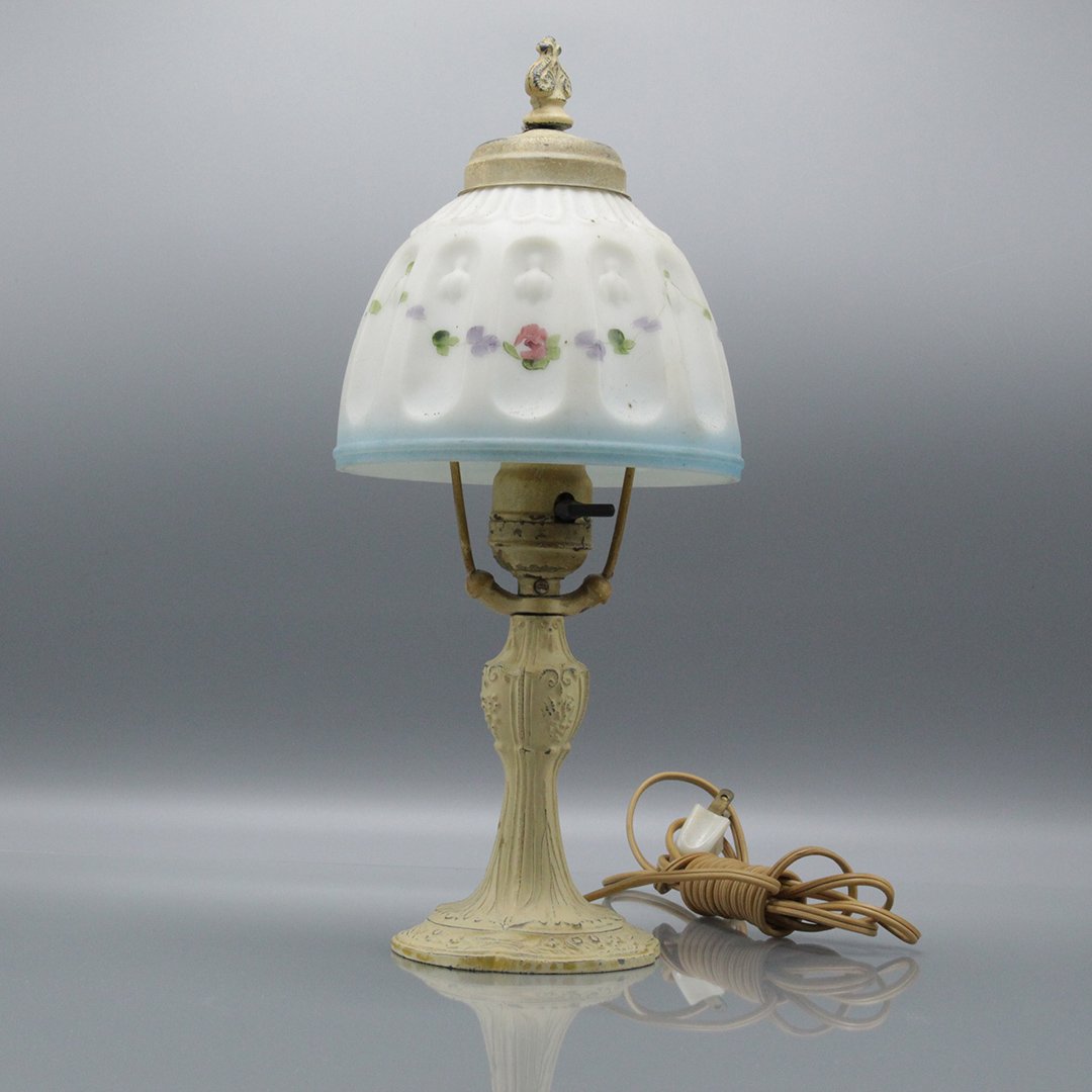 Circa 1920 Glass Shade Boudoir Lamp on Metal Base (1 of 5)