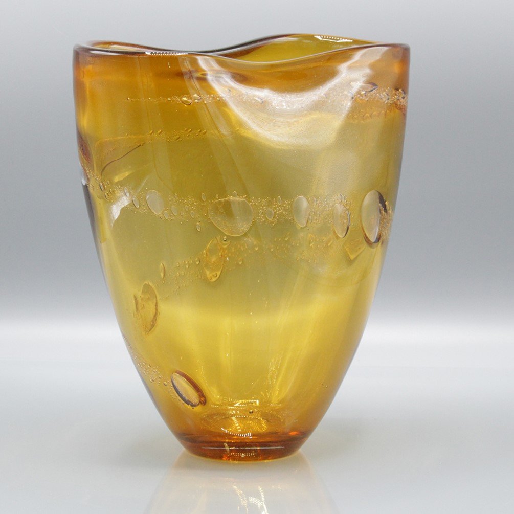 Mid-Century Modern Amber Glass Vase Internal Bubbles (1 of 7)