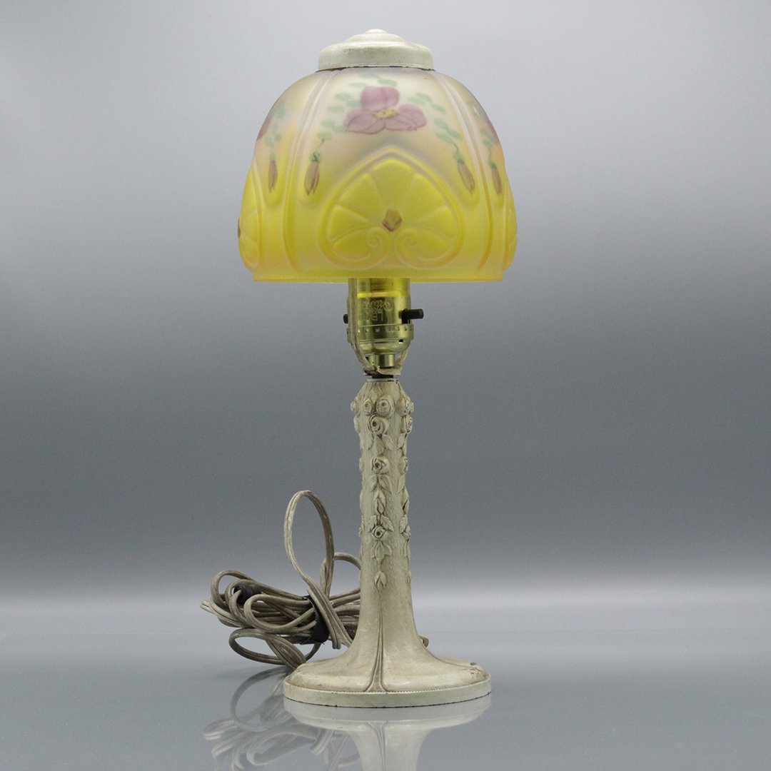 Circa 1920 Glass Shade Boudoir Lamp on Metal Base (1 of 4)