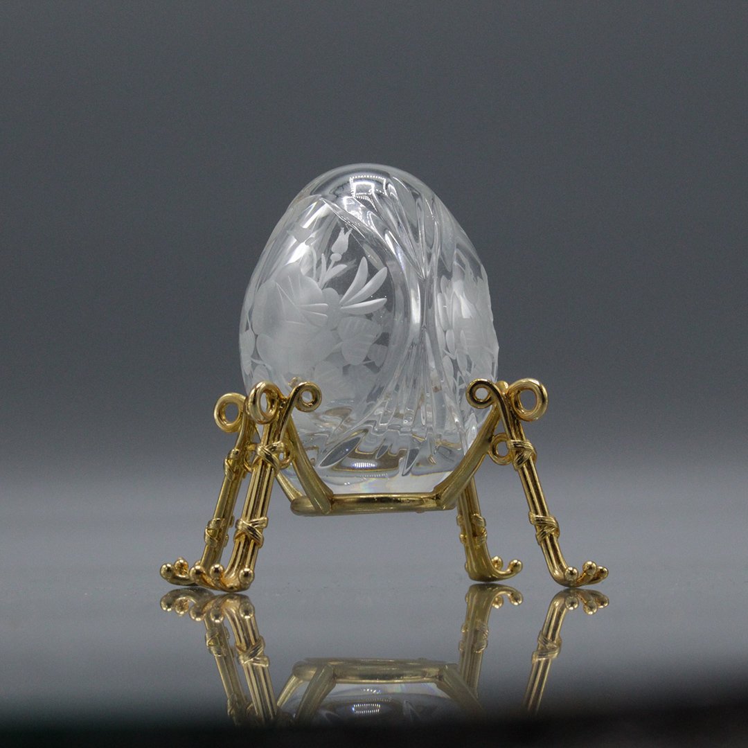 Faberge, Signed Cut Glass Egg on Stand (1 of 5)