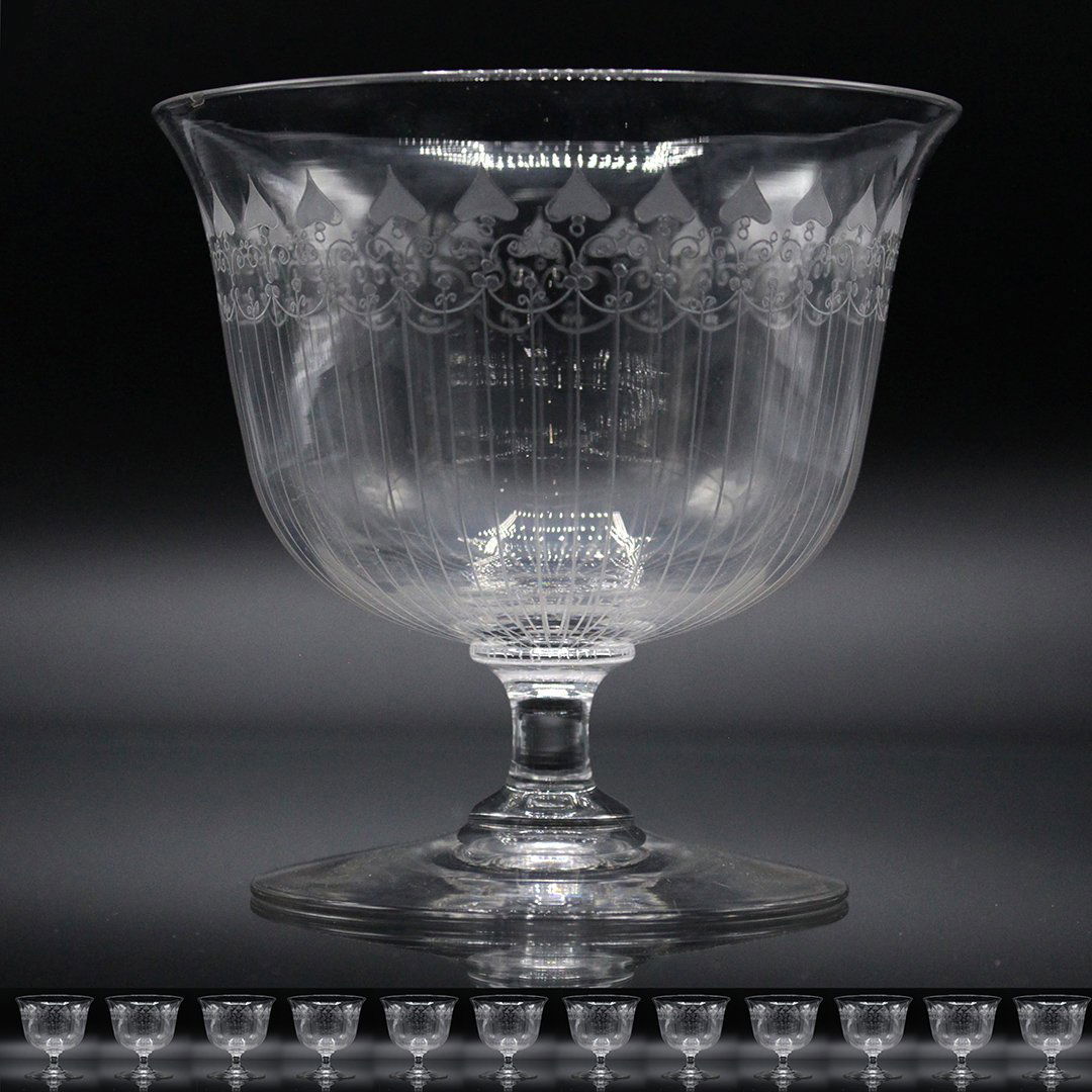 Twelve 12 Shrimp Cocktail Fine Etched Glass Stemware. (1 of 4)