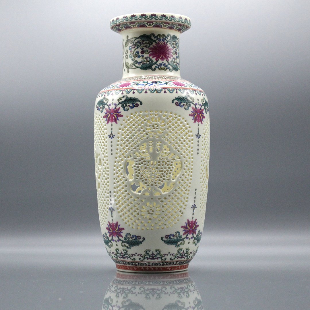 Oriental Asian Reticulated Hand-Painted Porcelain Vase (1 of 8)