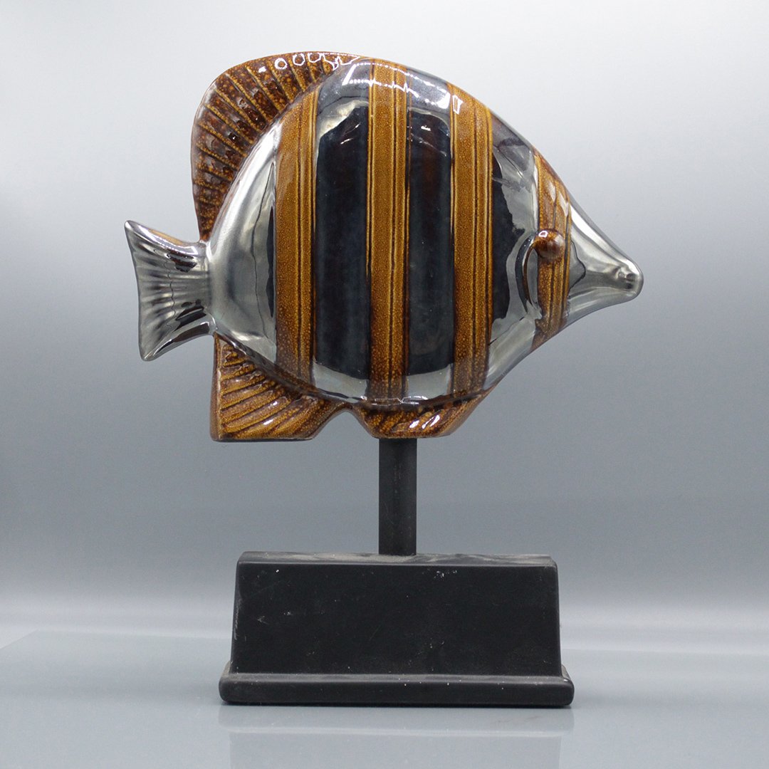 Mid-Century Chrome and Pottery Fish Statue (1 of 4)