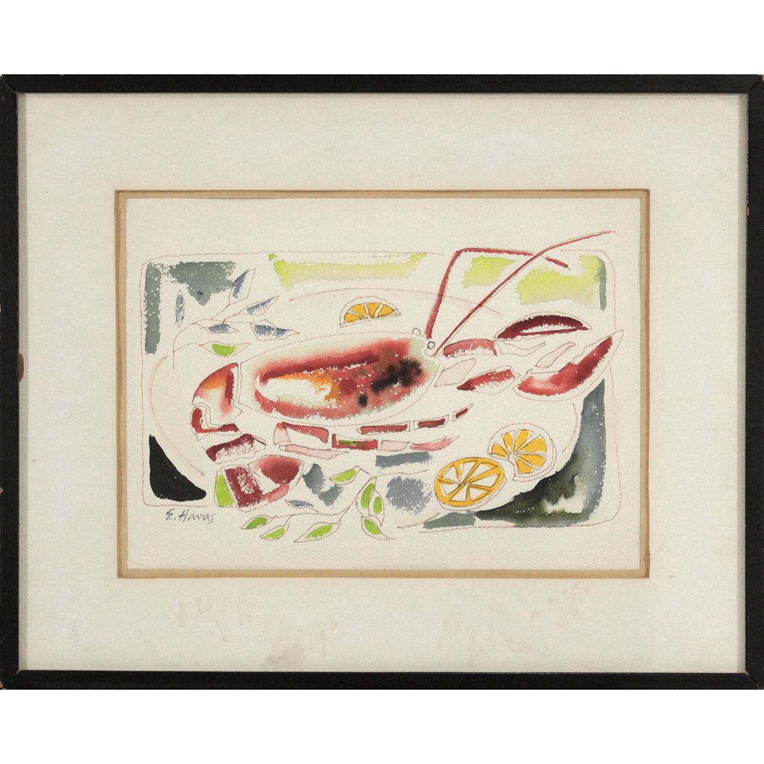 E. Havas, Mid-Century Modern Watercolor Lobster Platter (1 of 4)