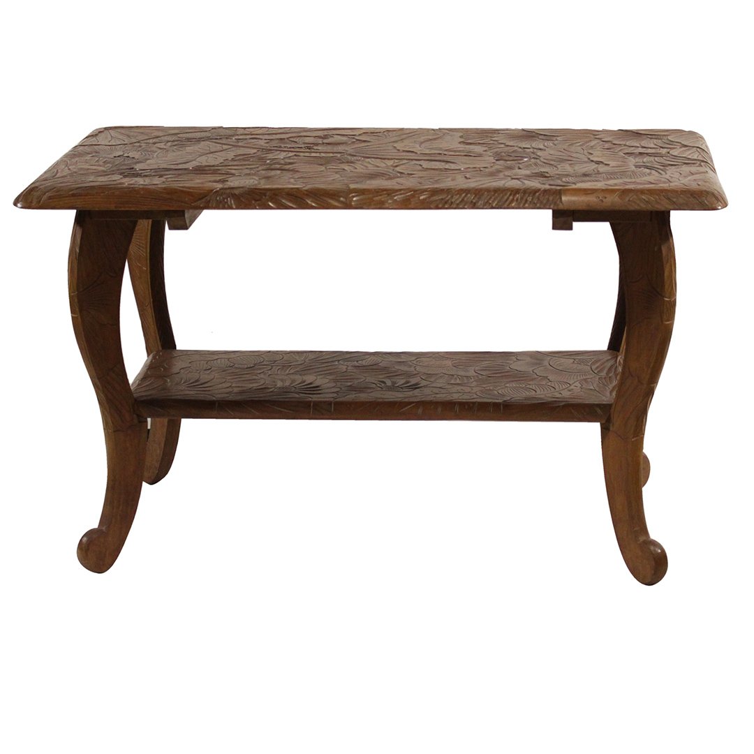 All Over Carved Floral Asian Wood Coffee Table (1 of 6)