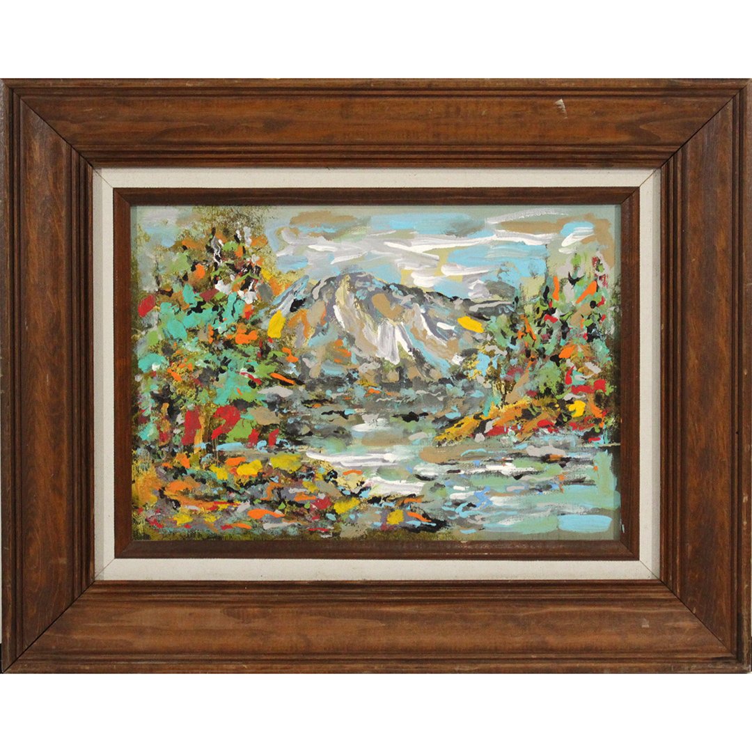 Mid-Century Modern Abstract Landscape, Framed, Oil/b (1 of 3)