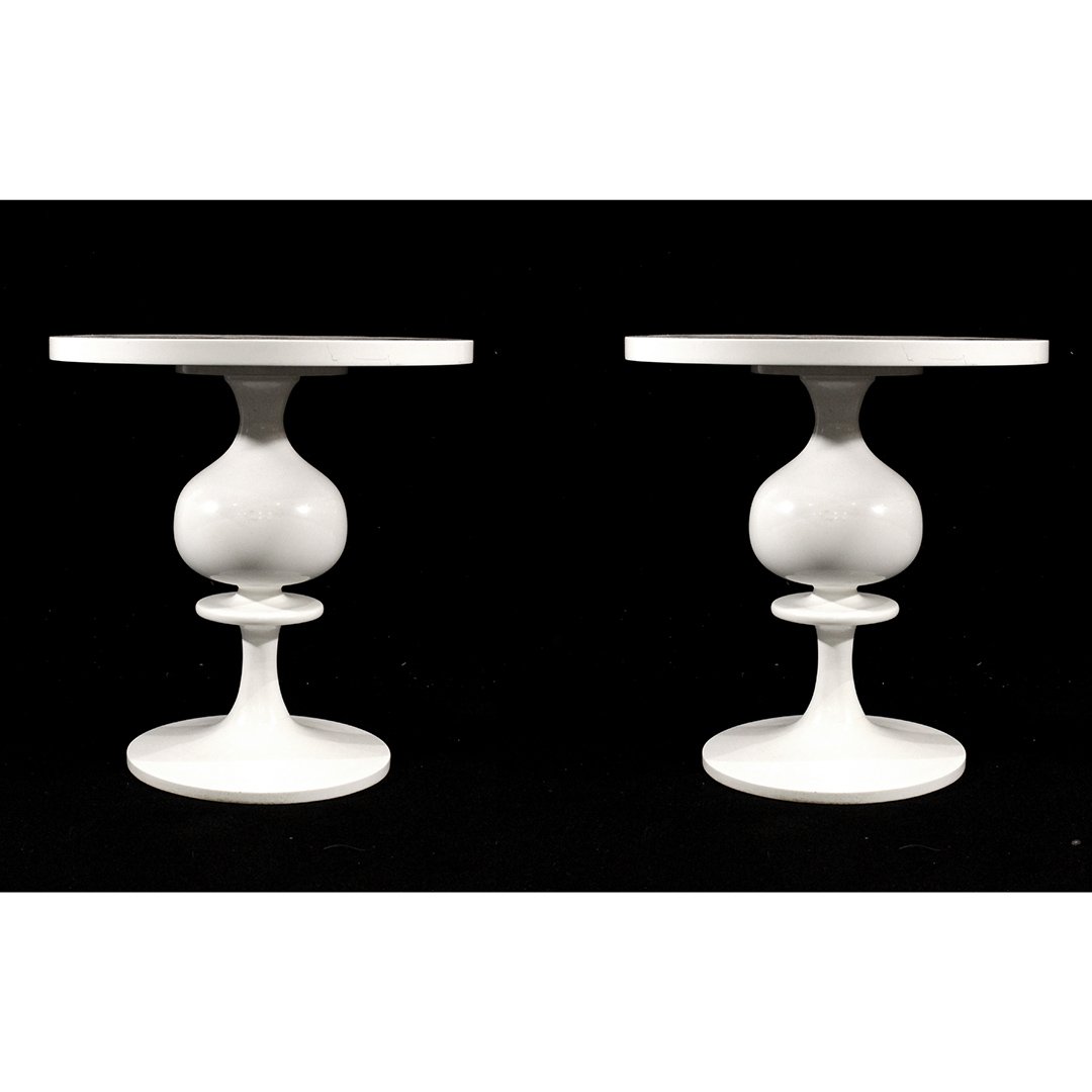 Two [2] Modern Design White Pedestal Round Stands (1 of 5)