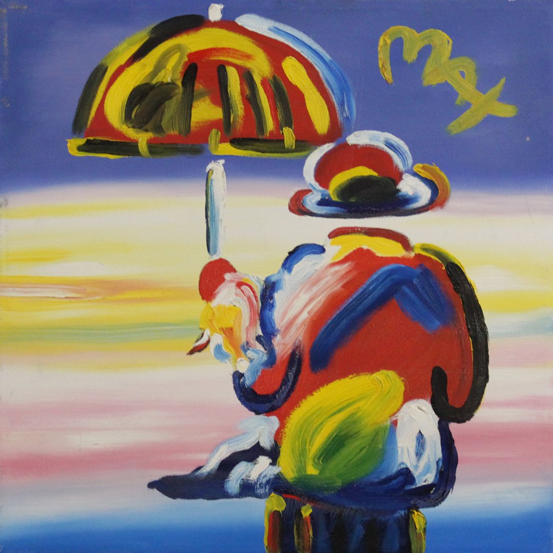 Peter Max, Acrylic on Canvas, Figure with Umbrella (1 of 2)