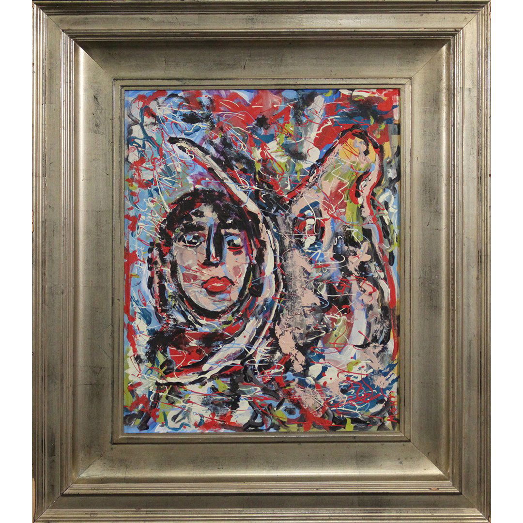 Mid-Century Modern Abstract Face Portrait and Goat, Oil (1 of 4)