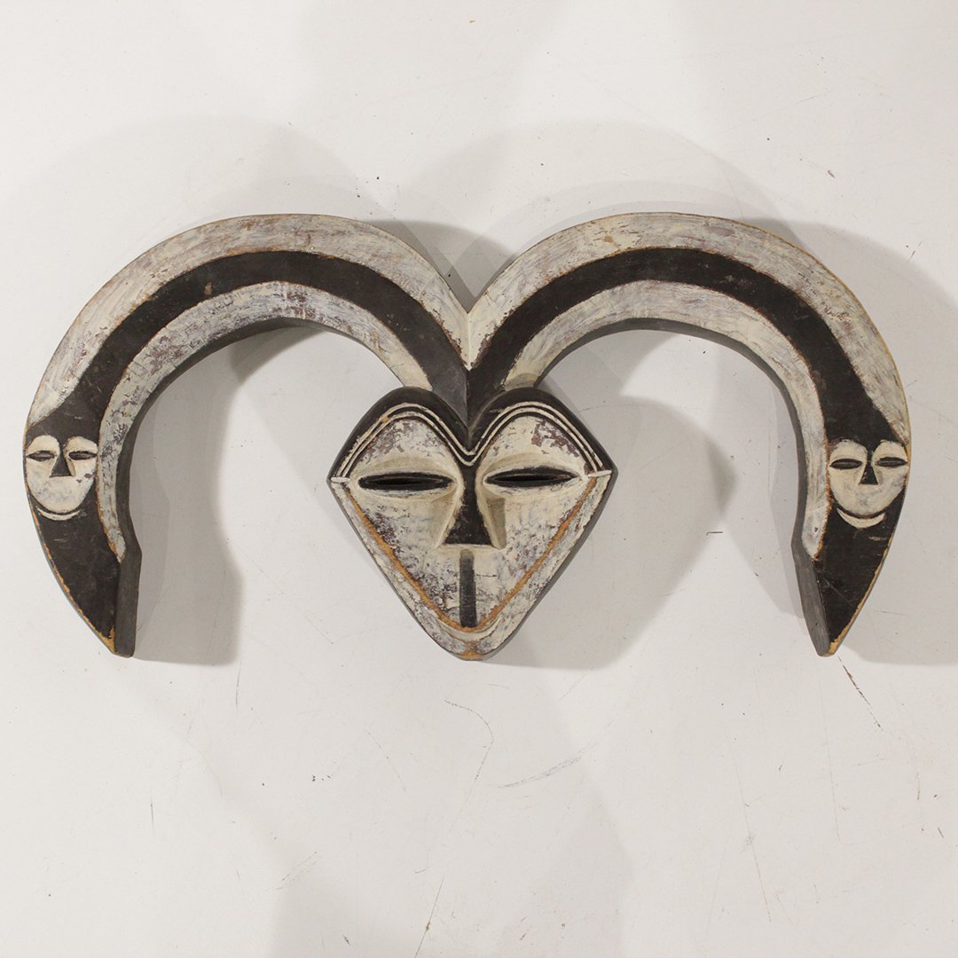 Unique African Ceremonial Carved Wood Face Hair Piece (1 of 6)