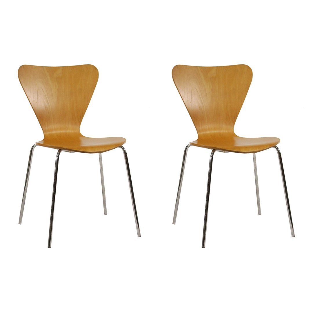 Two [2] Fritz Hansen Style Mid-Century Bent Ply Chairs: Two [2] Fritz Hansen Style Mid-Century Bent Ply Chairs. Clean. Size: 32 h , 18 w