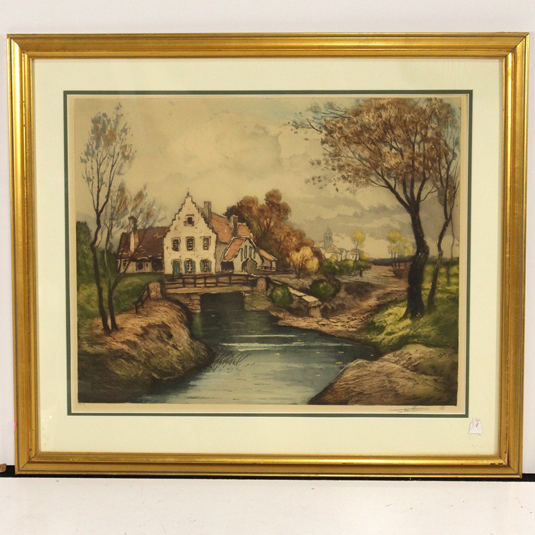 Vintage Color Etching Farm House Pencil Signed (1 of 7)