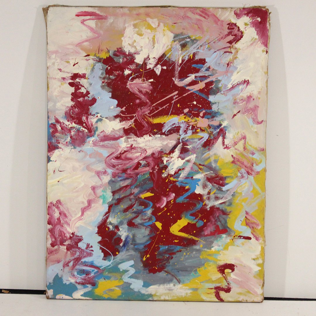 UnSigned Abstract Painting Action Painting on Canvas (1 of 4)