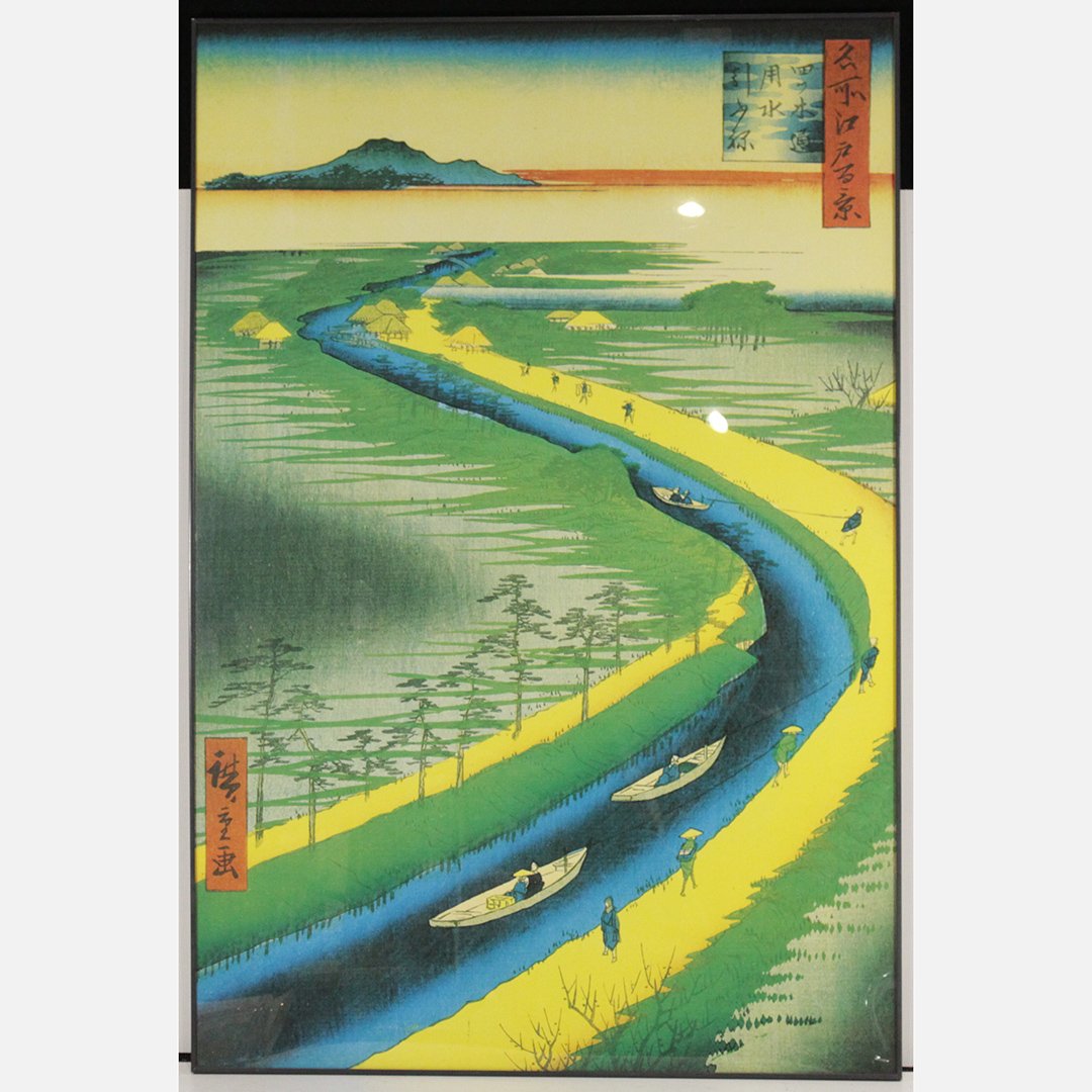 Hiroshigne, Towboats along Yotsugidori Canal Woodblock (1 of 5)