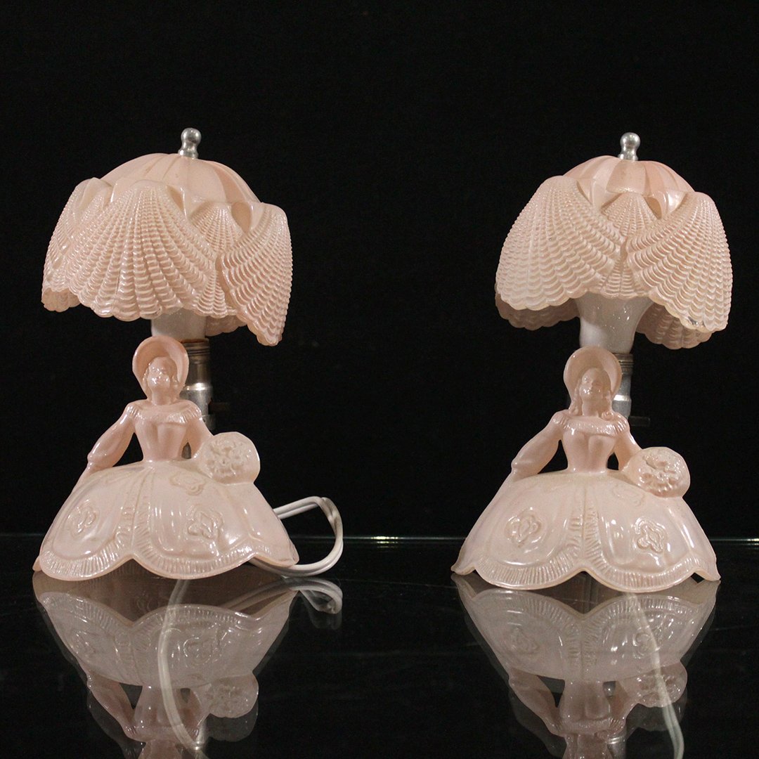Pair Pink Depression Era Victorian Lady Figurative Lamp (1 of 7)
