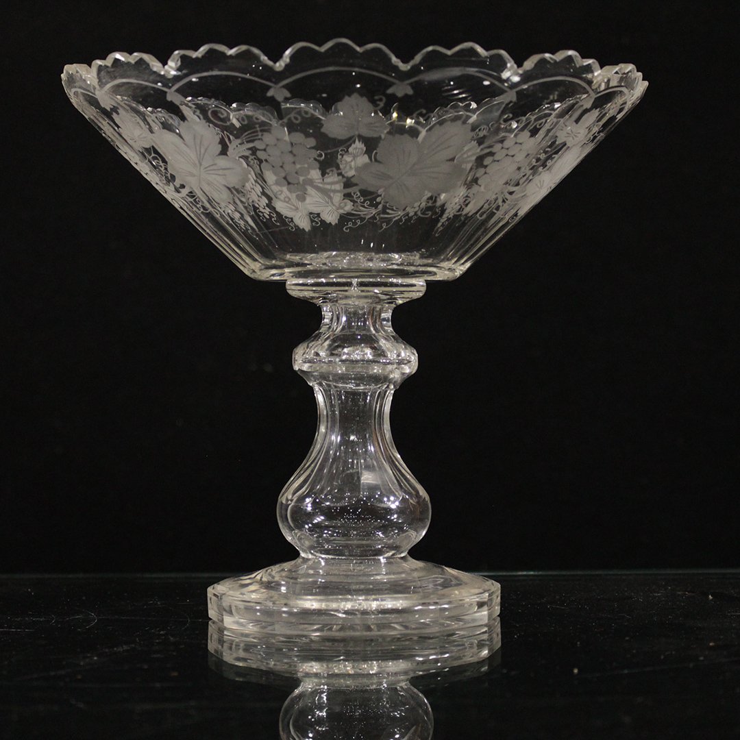Antique Intaglio Cut and Etched Glass Pedestal Bowl (1 of 4)