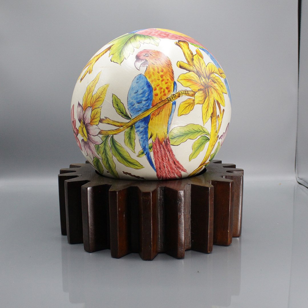 Wooden Sphere on Base, Tropical Exotic Birds (1 of 7)